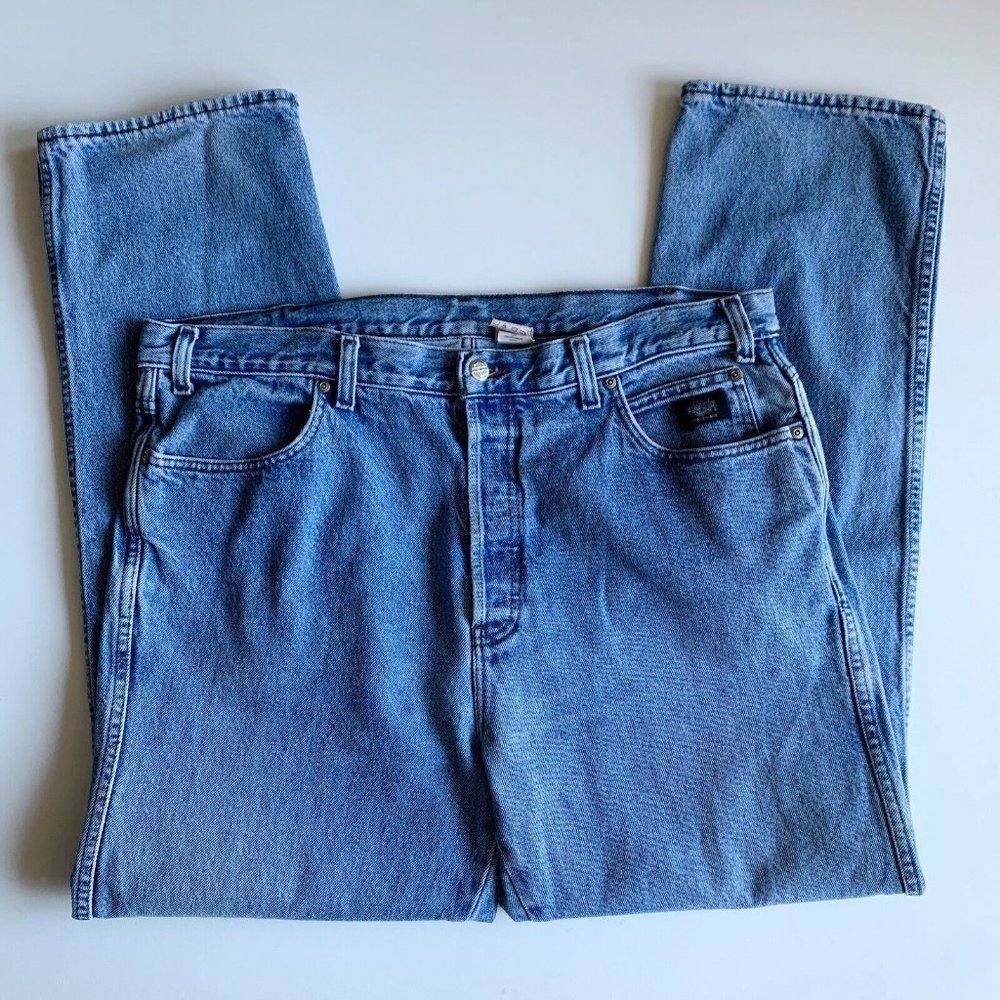 Harley Davidson Mens Vintage Button Fly Straight Leg Jean Size 40x32 Medium Wash